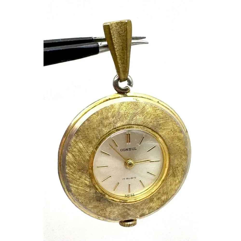 Consul 17 Rubis Pocket Watch Gold Plated Vintage Swiss Unisex Jewelry Watch Part